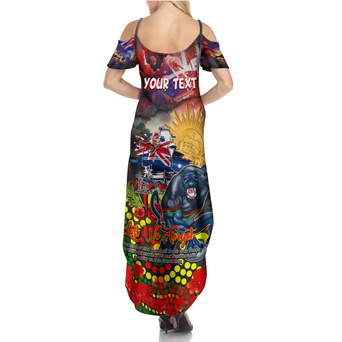 Personalised Australia Rugby Panthers ANZAC Family Matching Summer Maxi Dress and Hawaiian Shirt Penrith Scratch Style