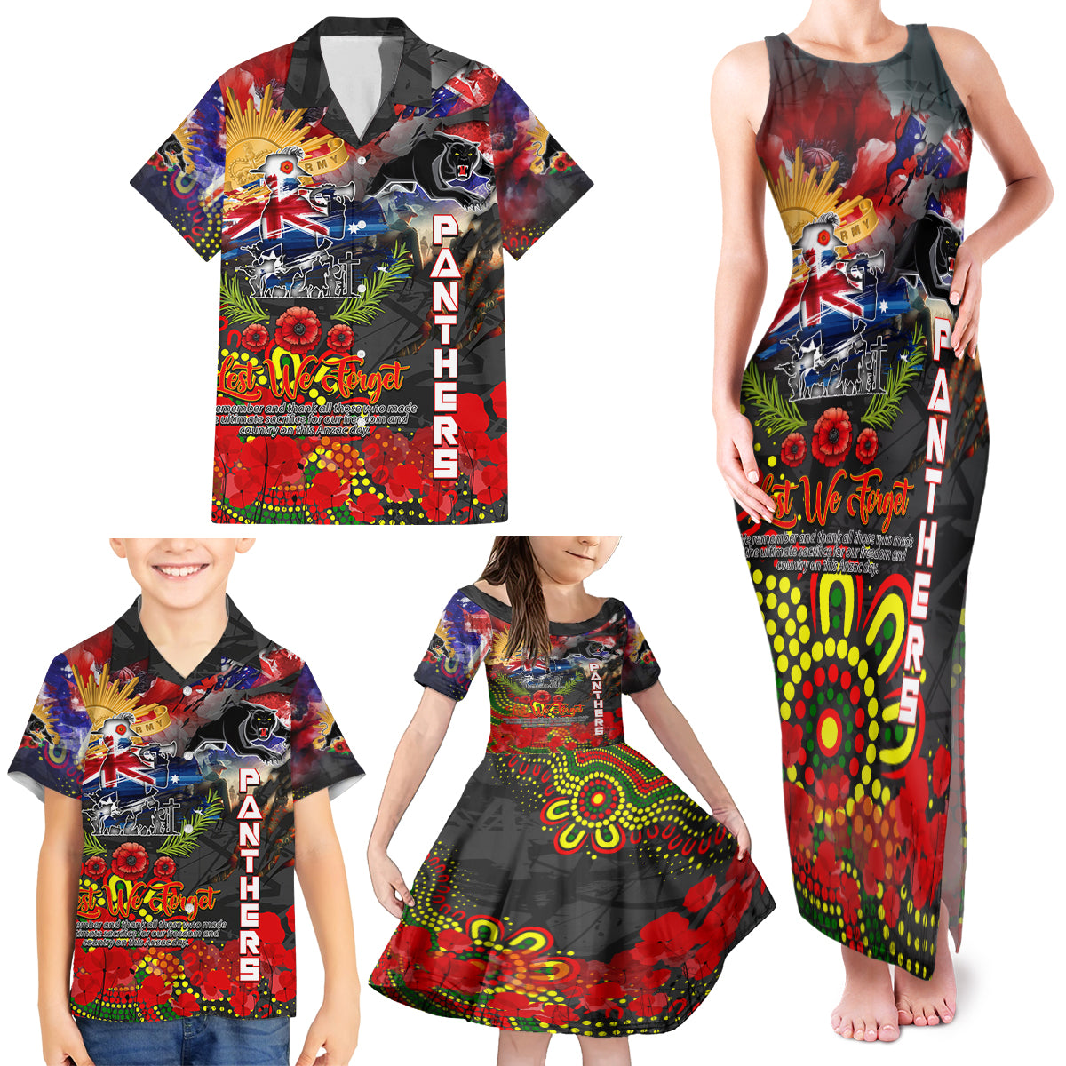 Personalised Australia Rugby Panthers ANZAC Family Matching Tank Maxi Dress and Hawaiian Shirt Penrith Scratch Style