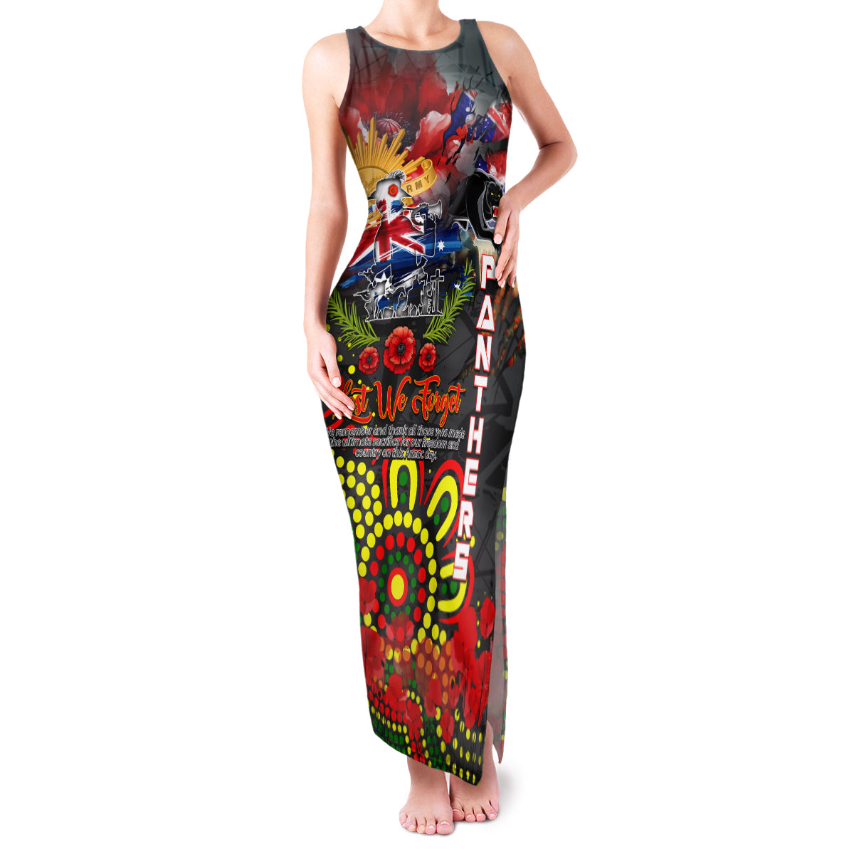 Personalised Australia Rugby Panthers ANZAC Family Matching Tank Maxi Dress and Hawaiian Shirt Penrith Scratch Style