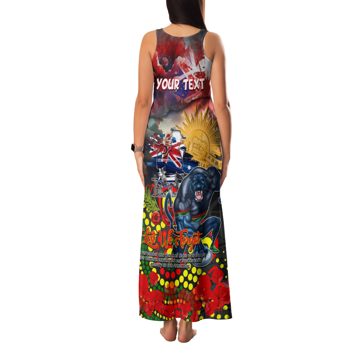 Personalised Australia Rugby Panthers ANZAC Family Matching Tank Maxi Dress and Hawaiian Shirt Penrith Scratch Style