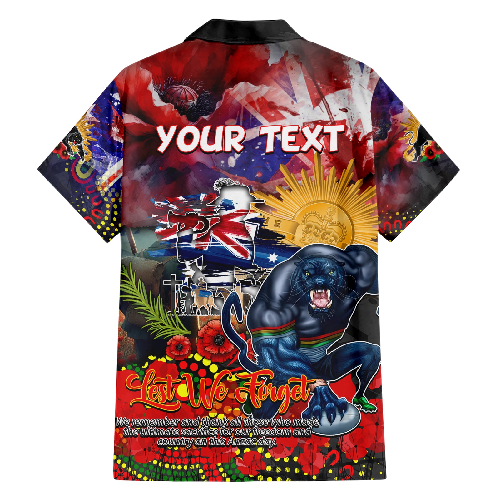 Personalised Australia Rugby Panthers ANZAC Hawaiian Shirt Penrith Scratch Style - Vibe Hoodie Shop