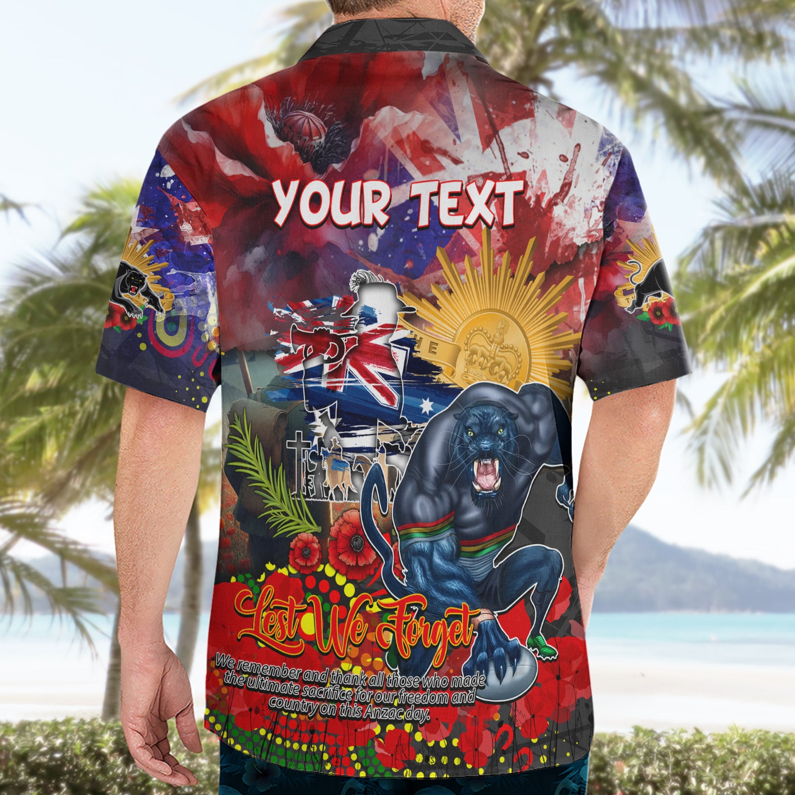 Personalised Australia Rugby Panthers ANZAC Hawaiian Shirt Penrith Scratch Style - Vibe Hoodie Shop