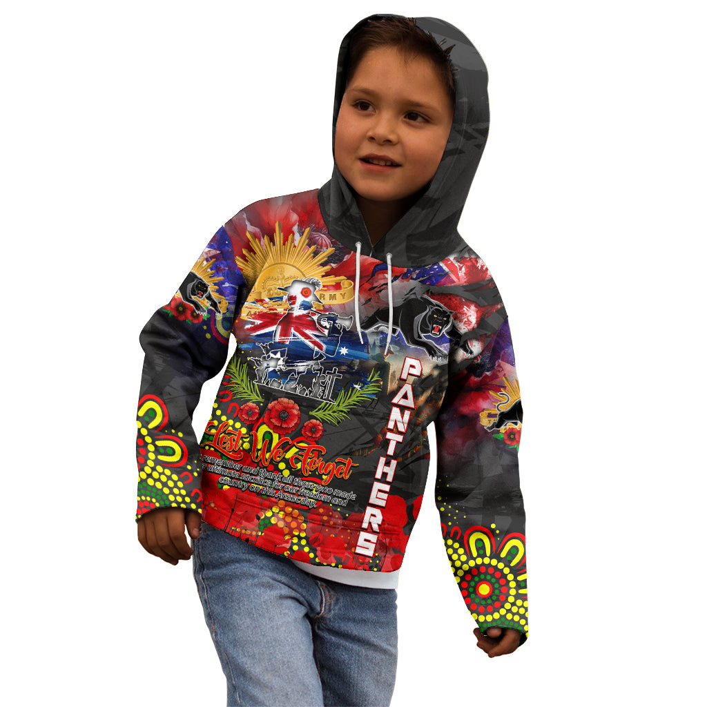 Personalised Australia Rugby Panthers ANZAC Kid Hoodie Penrith Scratch Style - Vibe Hoodie Shop