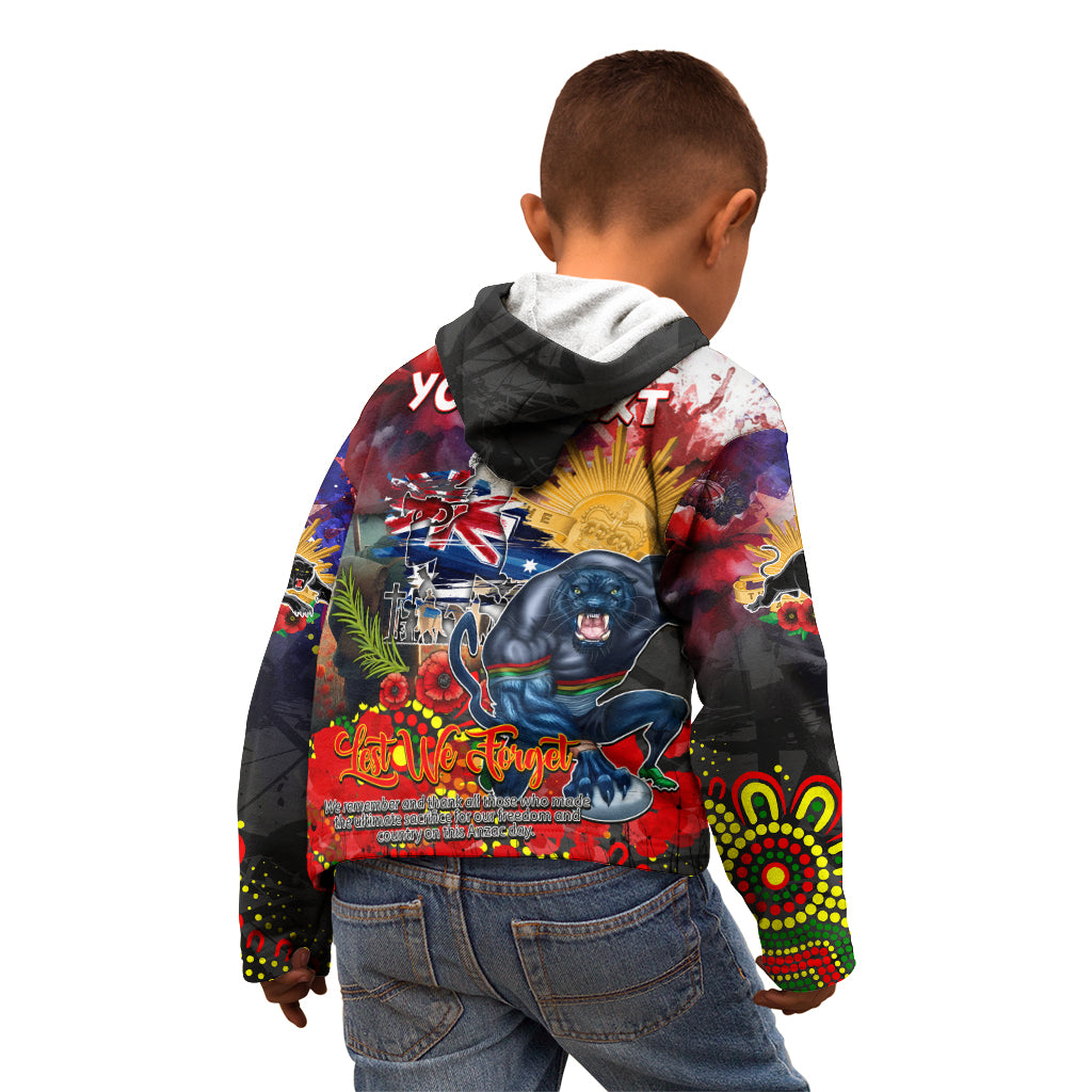 Personalised Australia Rugby Panthers ANZAC Kid Hoodie Penrith Scratch Style - Vibe Hoodie Shop