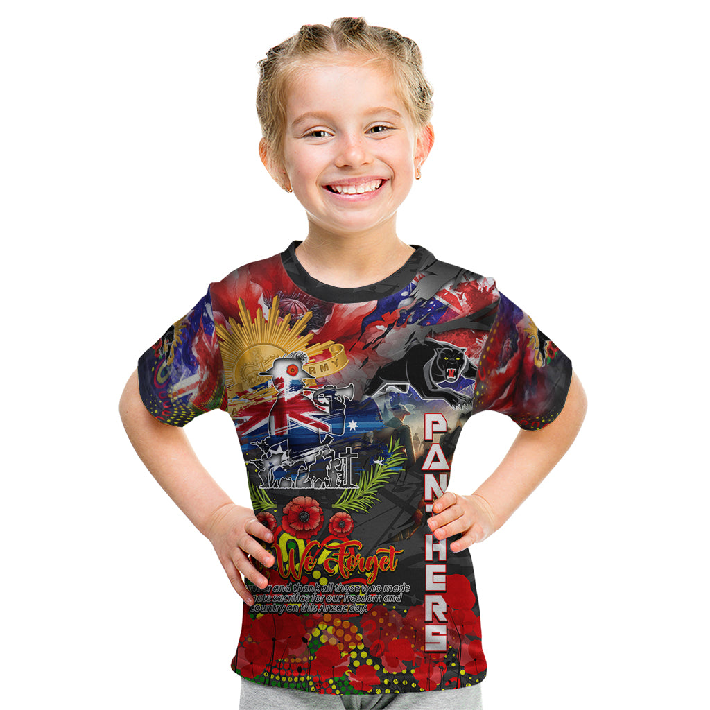 Personalised Australia Rugby Panthers ANZAC Kid T Shirt Penrith Scratch Style - Vibe Hoodie Shop