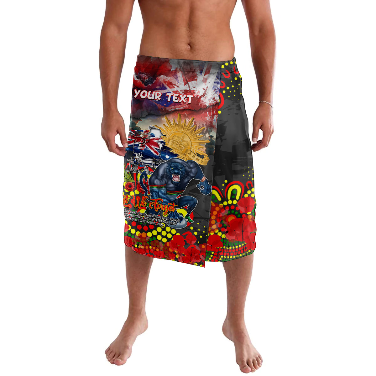 Personalised Australia Rugby Panthers ANZAC Lavalava Penrith Scratch Style