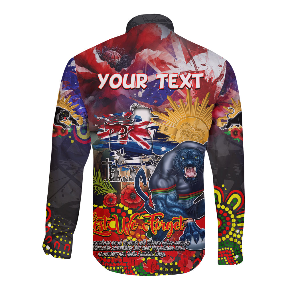 Personalised Australia Rugby Panthers ANZAC Long Sleeve Button Shirt Penrith Scratch Style - Vibe Hoodie Shop
