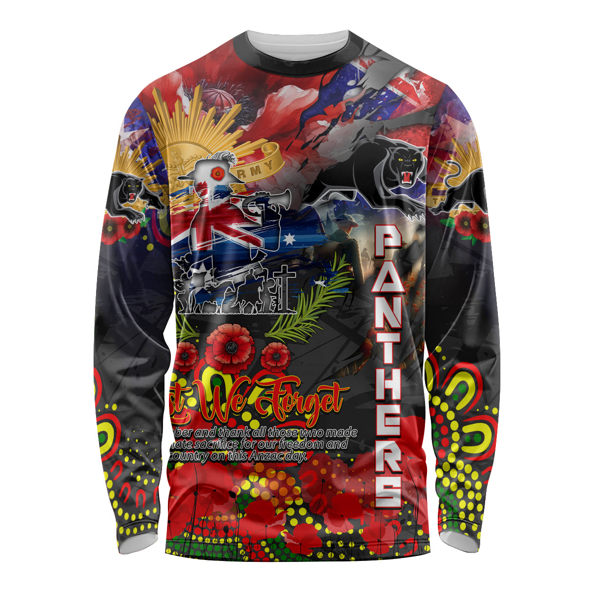 Personalised Australia Rugby Panthers ANZAC Long Sleeve Shirt Penrith Scratch Style - Vibe Hoodie Shop
