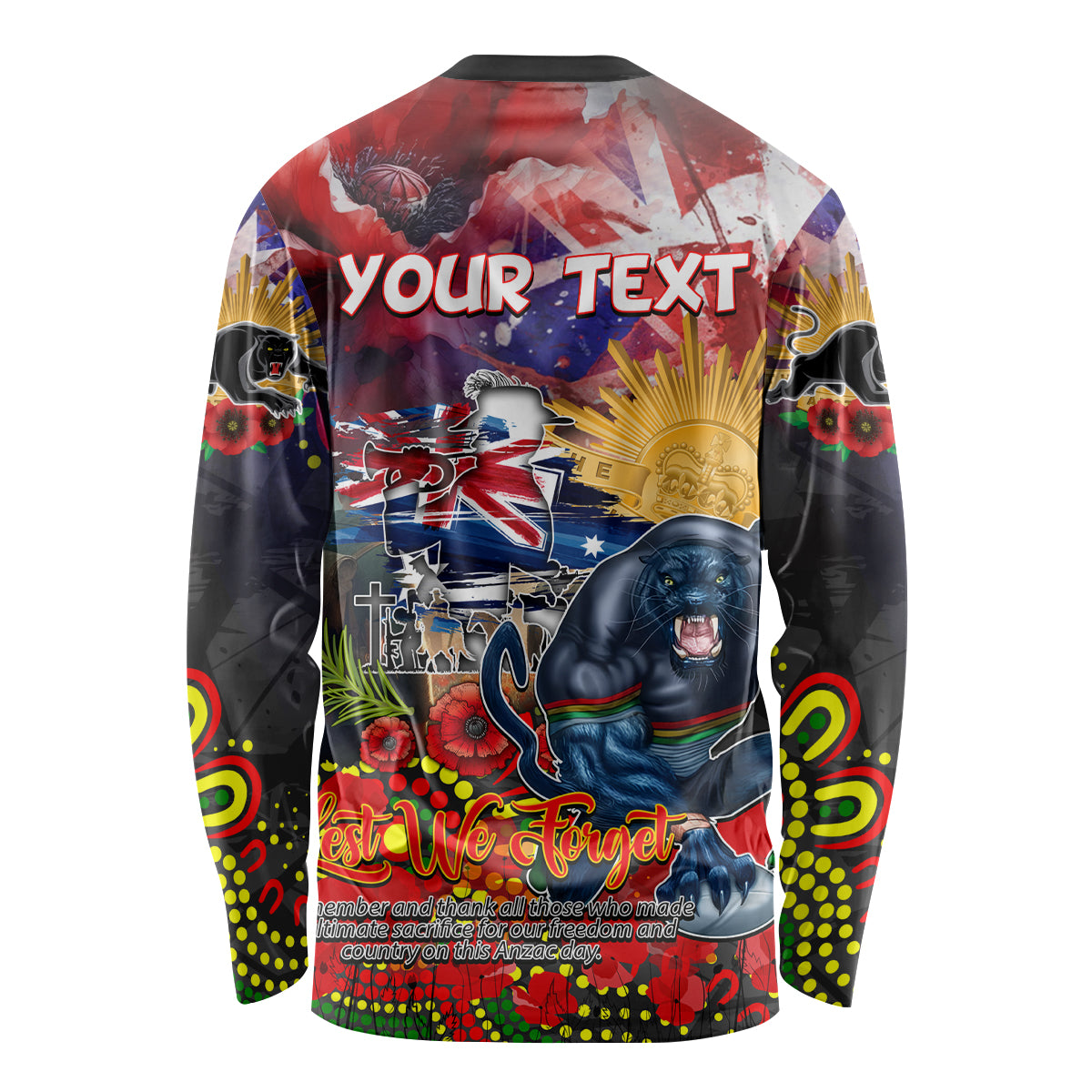 Personalised Australia Rugby Panthers ANZAC Long Sleeve Shirt Penrith Scratch Style - Vibe Hoodie Shop