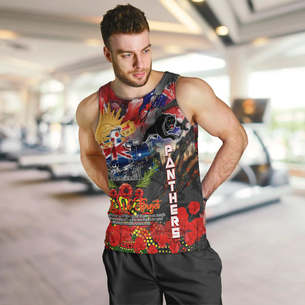 Personalised Australia Rugby Panthers ANZAC Men Tank Top Penrith Scratch Style - Vibe Hoodie Shop