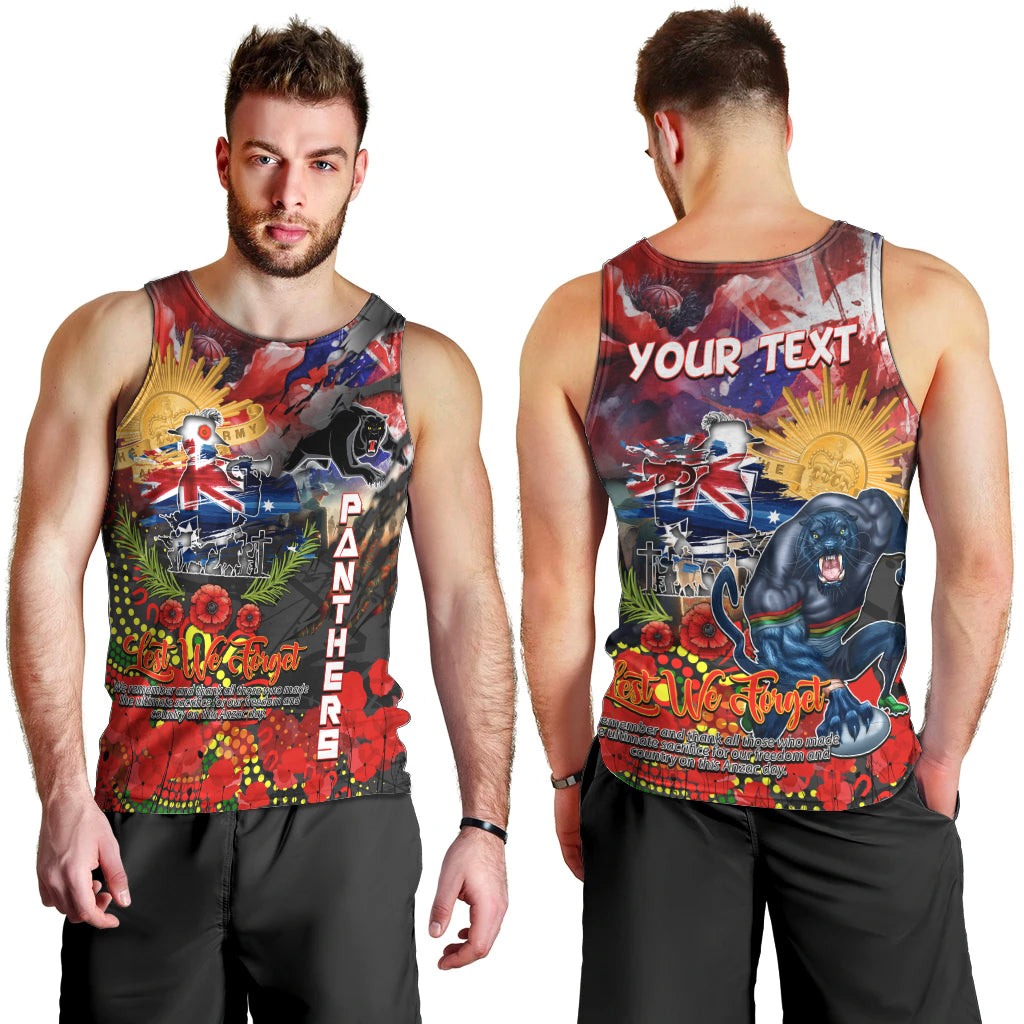 Personalised Australia Rugby Panthers ANZAC Men Tank Top Penrith Scratch Style - Vibe Hoodie Shop