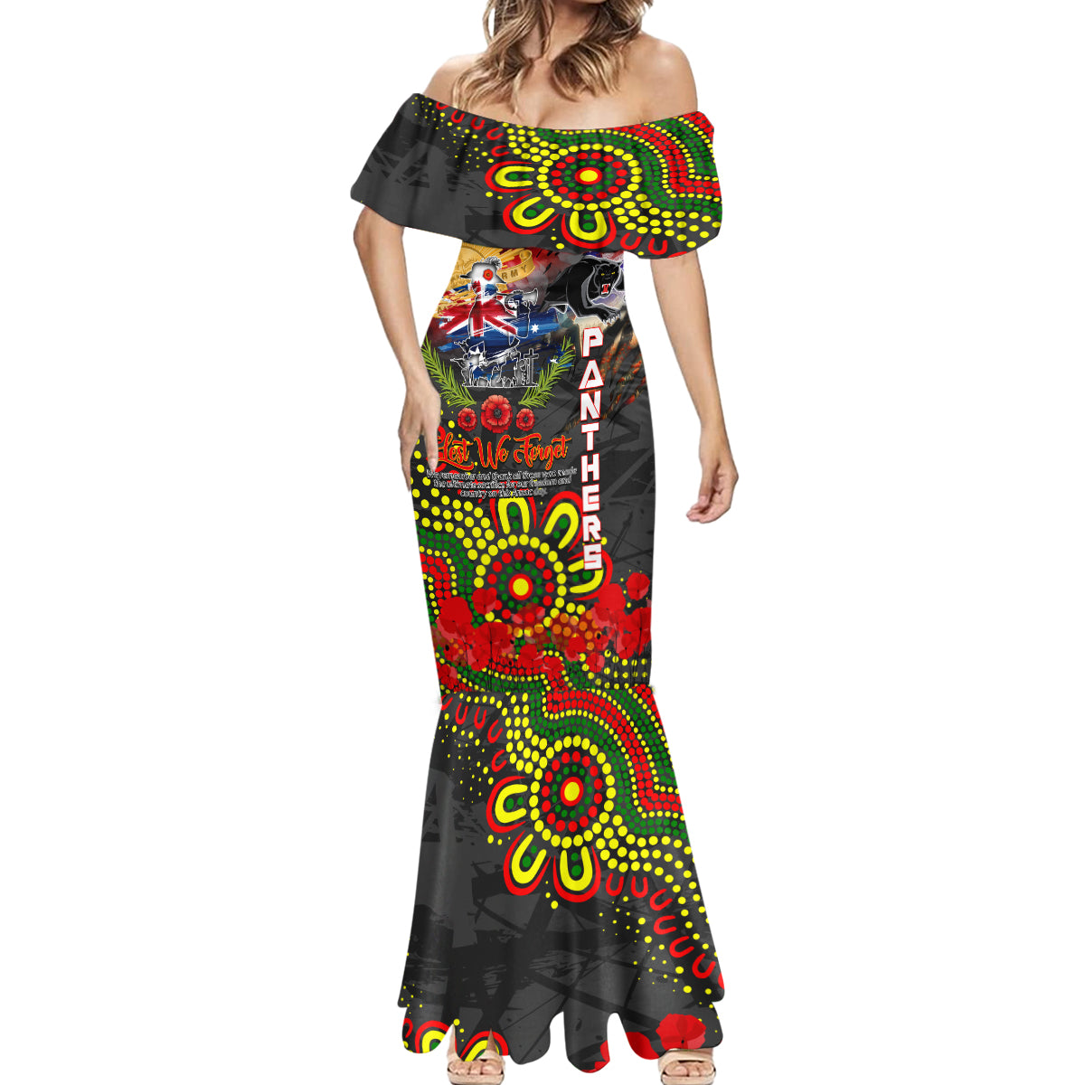 Personalised Australia Rugby Panthers ANZAC Mermaid Dress Penrith Scratch Style