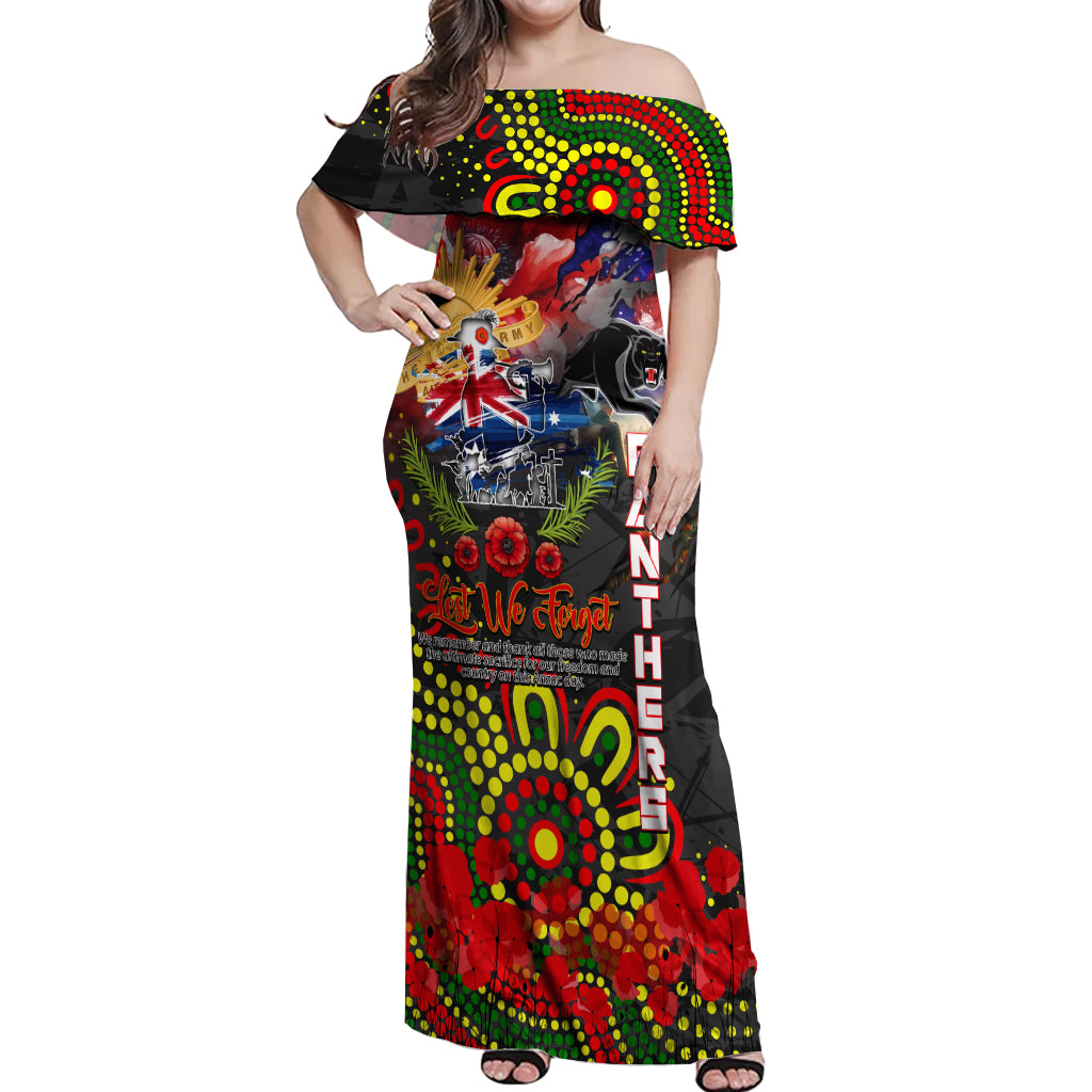 Personalised Australia Rugby Panthers ANZAC Off Shoulder Maxi Dress Penrith Scratch Style