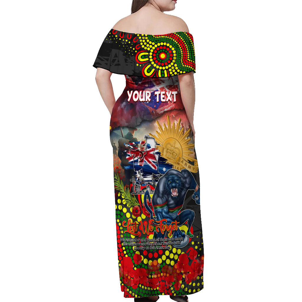 Personalised Australia Rugby Panthers ANZAC Off Shoulder Maxi Dress Penrith Scratch Style