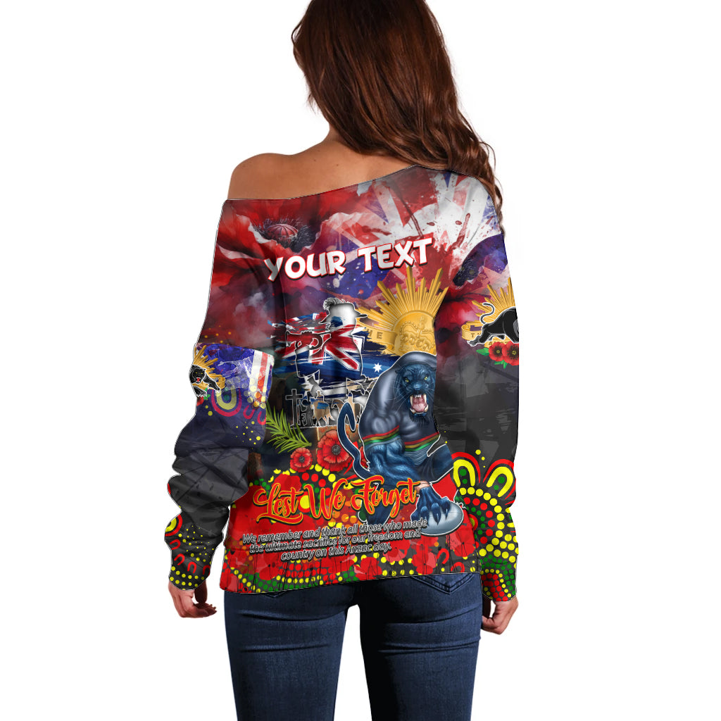 Personalised Australia Rugby Panthers ANZAC Off Shoulder Sweater Penrith Scratch Style - Vibe Hoodie Shop