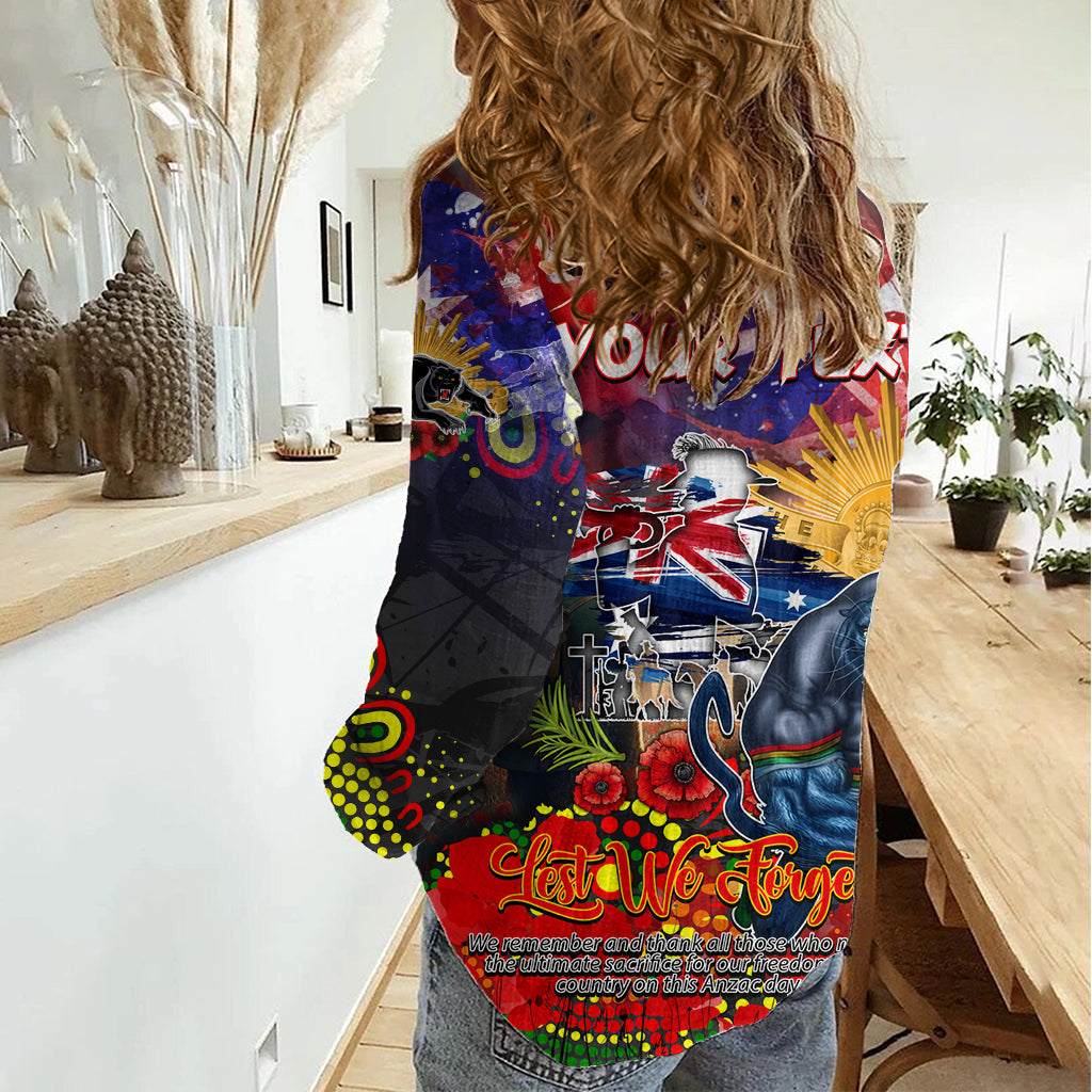 Personalised Australia Rugby Panthers ANZAC Women Casual Shirt Penrith Scratch Style - Vibe Hoodie Shop