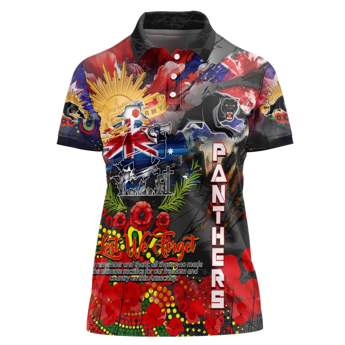 Personalised Australia Rugby Panthers ANZAC Women Polo Shirt Penrith Scratch Style - Vibe Hoodie Shop