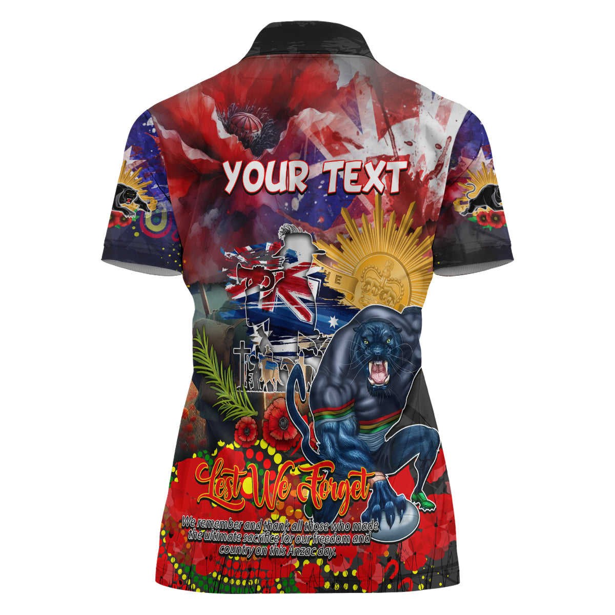 Personalised Australia Rugby Panthers ANZAC Women Polo Shirt Penrith Scratch Style - Vibe Hoodie Shop