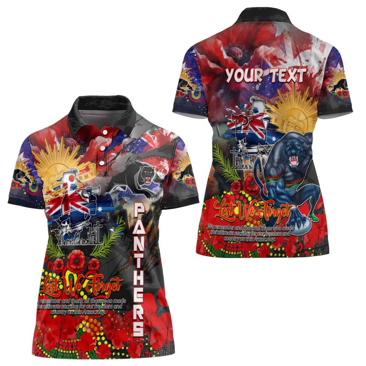 Personalised Australia Rugby Panthers ANZAC Women Polo Shirt Penrith Scratch Style - Vibe Hoodie Shop