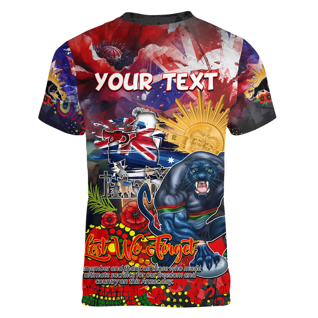 Personalised Australia Rugby Panthers ANZAC Women V Neck T Shirt Penrith Scratch Style - Vibe Hoodie Shop