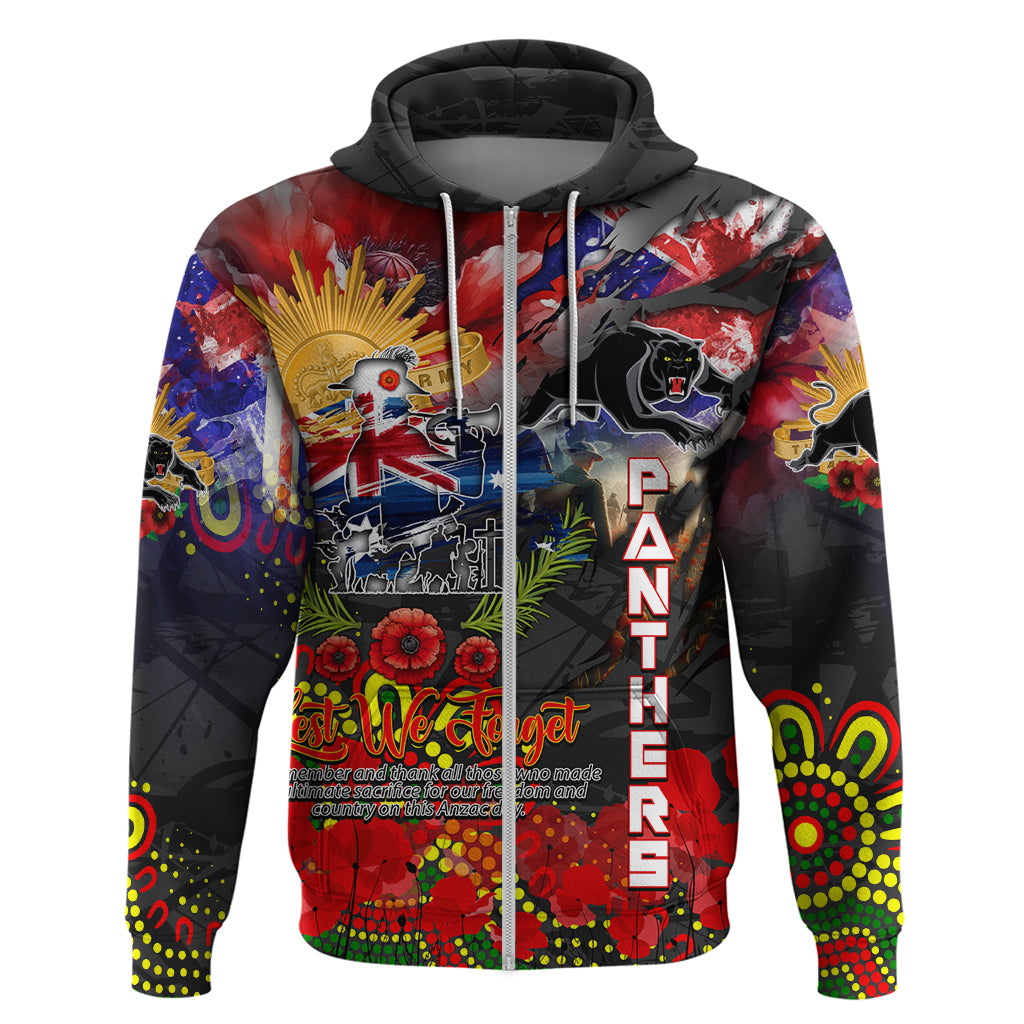 Personalised Australia Rugby Panthers ANZAC Zip Hoodie Penrith Scratch Style - Vibe Hoodie Shop