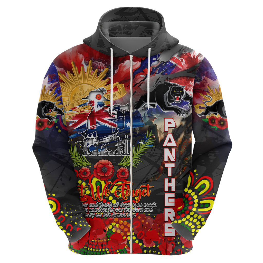 Personalised Australia Rugby Panthers ANZAC Zip Hoodie Penrith Scratch Style - Vibe Hoodie Shop
