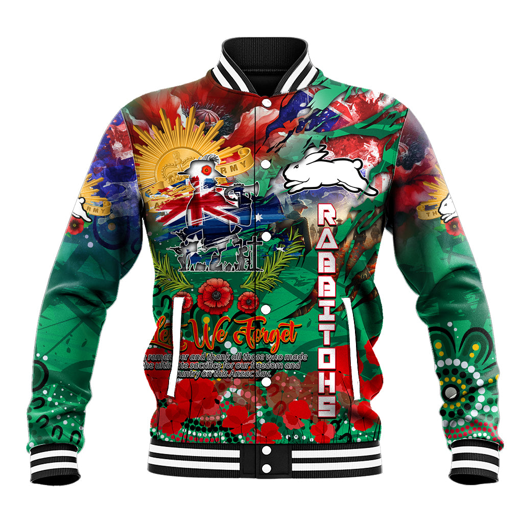 Personalised Australia Rugby Rabbitohs ANZAC Baseball Jacket South Sydney Scratch Style - Vibe Hoodie Shop