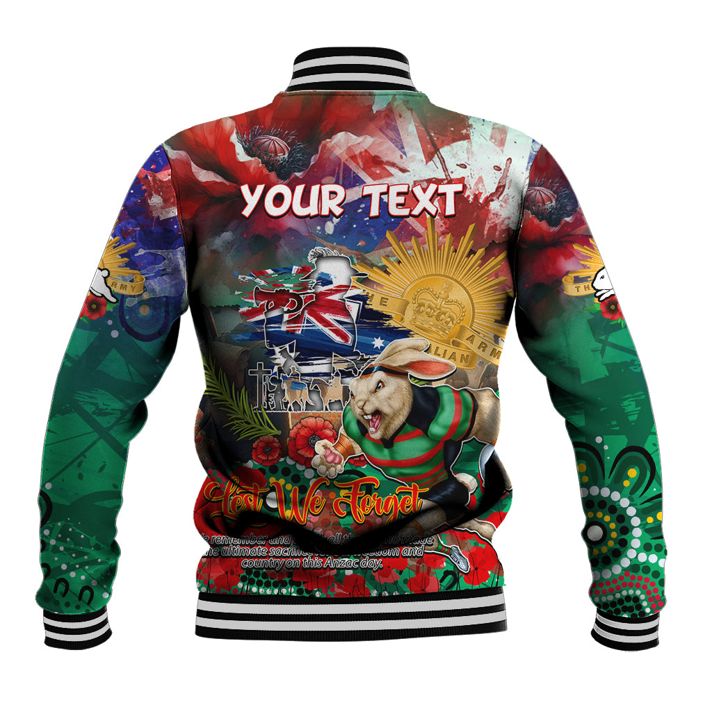 Personalised Australia Rugby Rabbitohs ANZAC Baseball Jacket South Sydney Scratch Style - Vibe Hoodie Shop