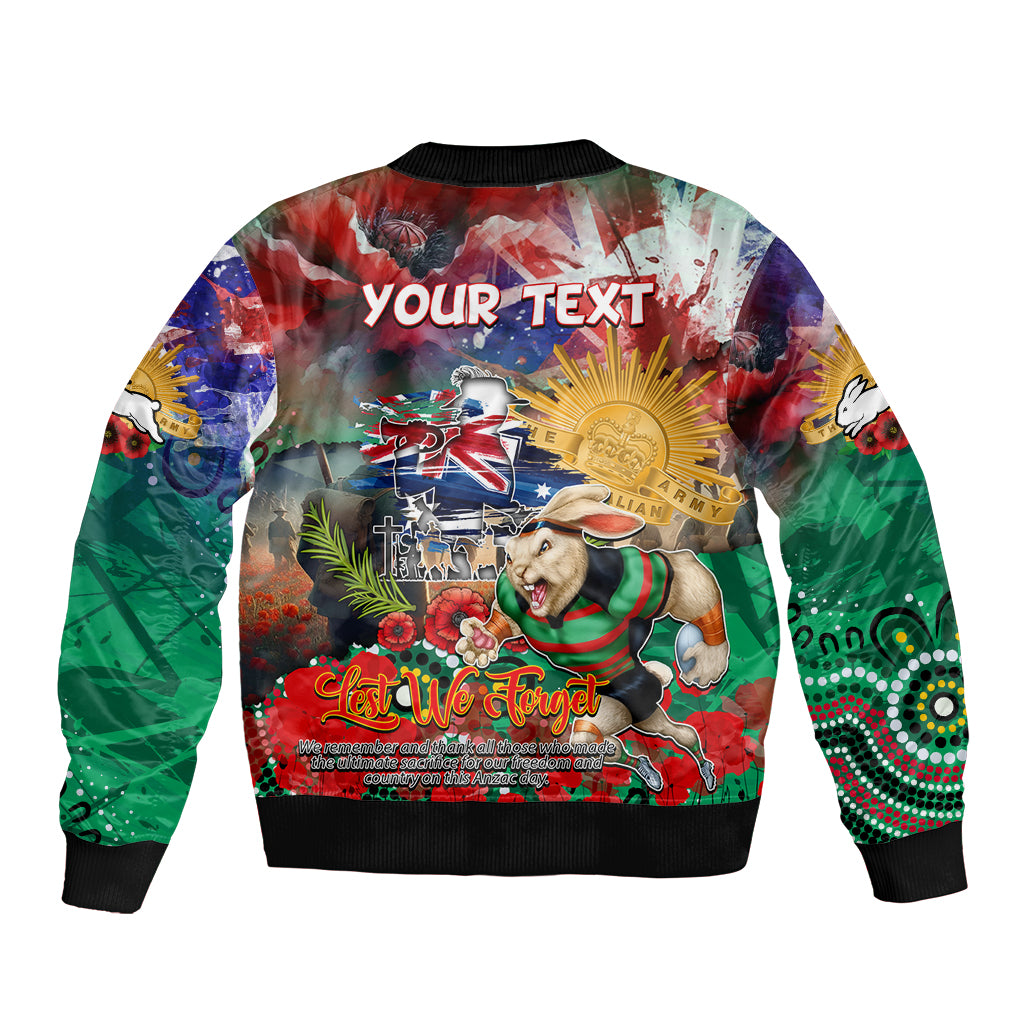 Personalised Australia Rugby Rabbitohs ANZAC Bomber Jacket South Sydney Scratch Style - Vibe Hoodie Shop