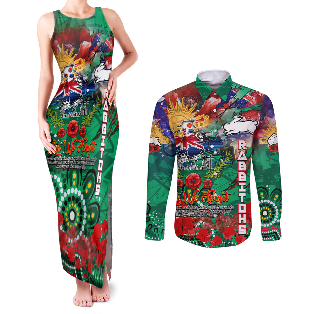 Personalised Australia Rugby Rabbitohs ANZAC Couples Matching Tank Maxi Dress and Long Sleeve Button Shirt South Sydney Scratch Style