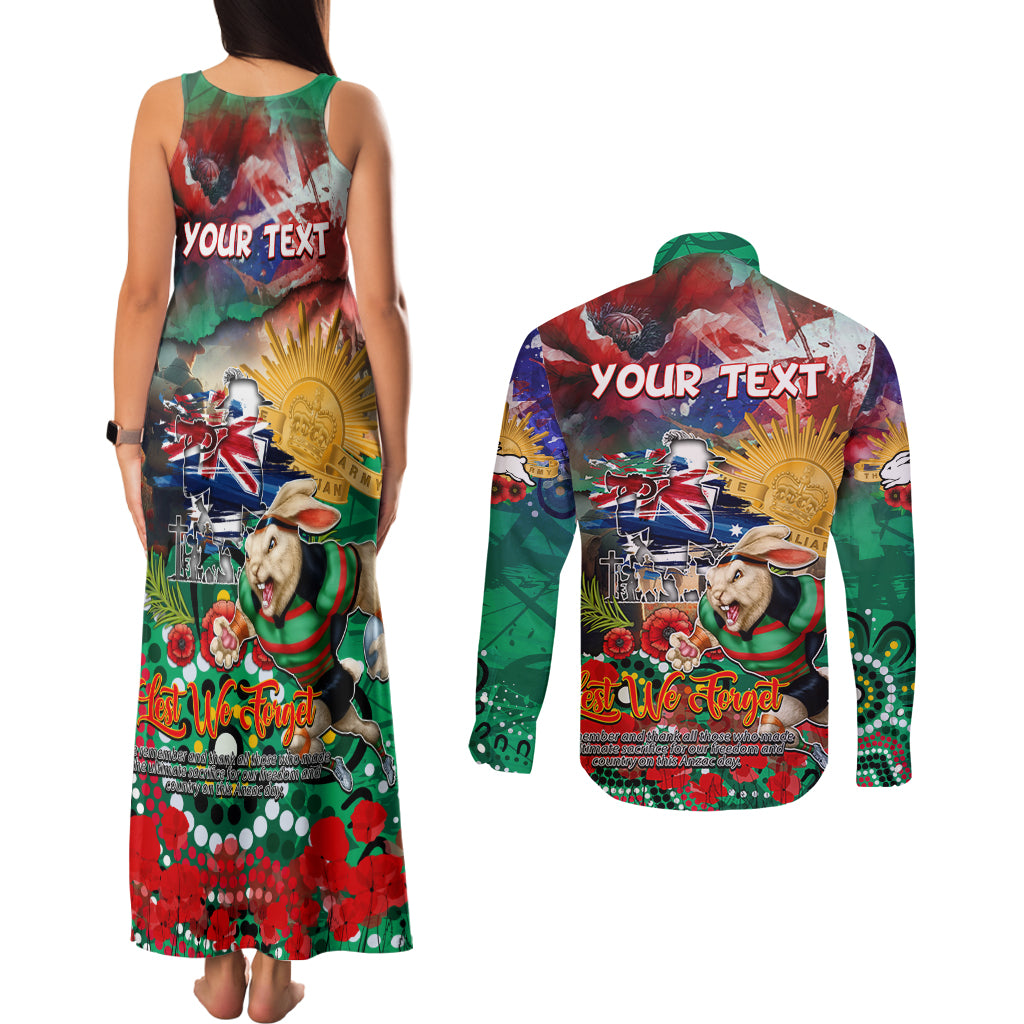 Personalised Australia Rugby Rabbitohs ANZAC Couples Matching Tank Maxi Dress and Long Sleeve Button Shirt South Sydney Scratch Style