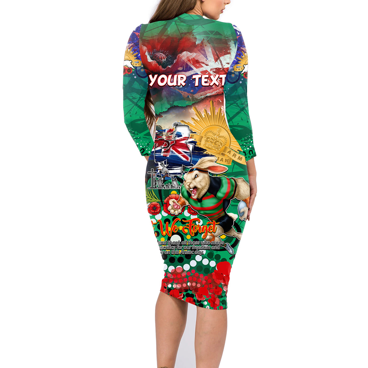 Personalised Australia Rugby Rabbitohs ANZAC Family Matching Long Sleeve Bodycon Dress and Hawaiian Shirt South Sydney Scratch Style