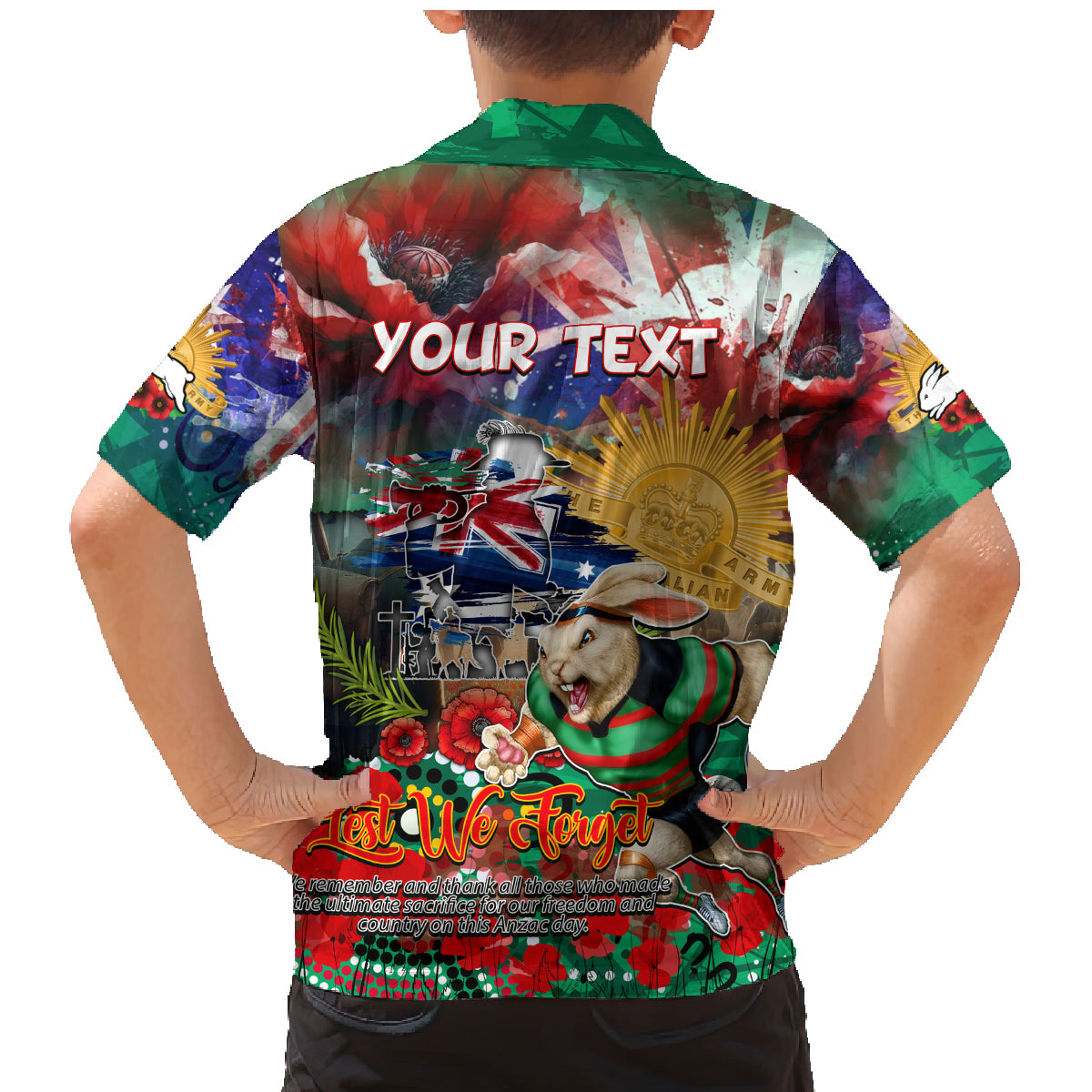 Personalised Australia Rugby Rabbitohs ANZAC Family Matching Mermaid Dress and Hawaiian Shirt South Sydney Scratch Style