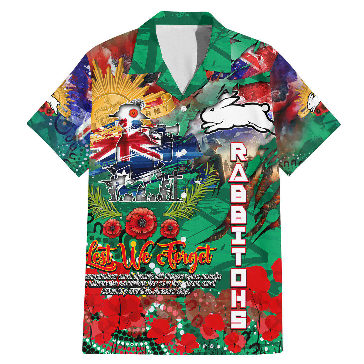 Personalised Australia Rugby Rabbitohs ANZAC Family Matching Mermaid Dress and Hawaiian Shirt South Sydney Scratch Style