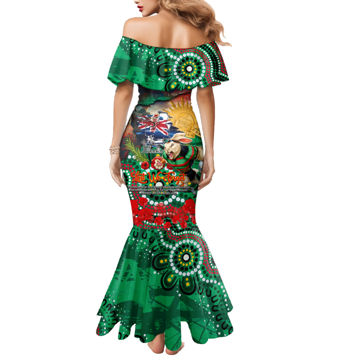 Personalised Australia Rugby Rabbitohs ANZAC Family Matching Mermaid Dress and Hawaiian Shirt South Sydney Scratch Style
