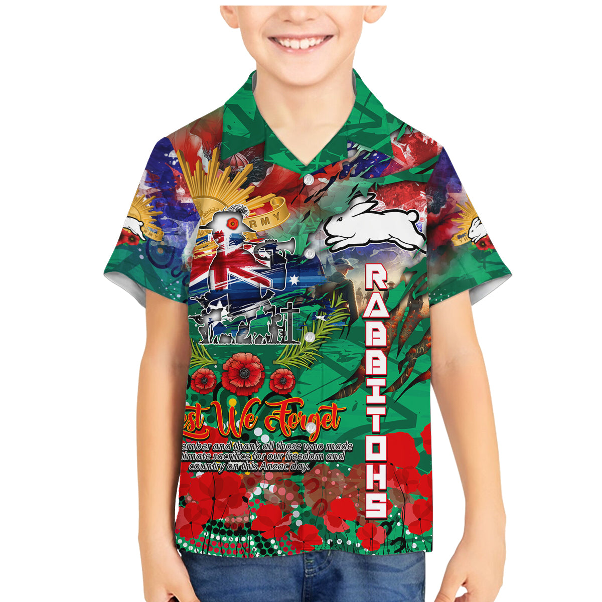 Personalised Australia Rugby Rabbitohs ANZAC Family Matching Mermaid Dress and Hawaiian Shirt South Sydney Scratch Style