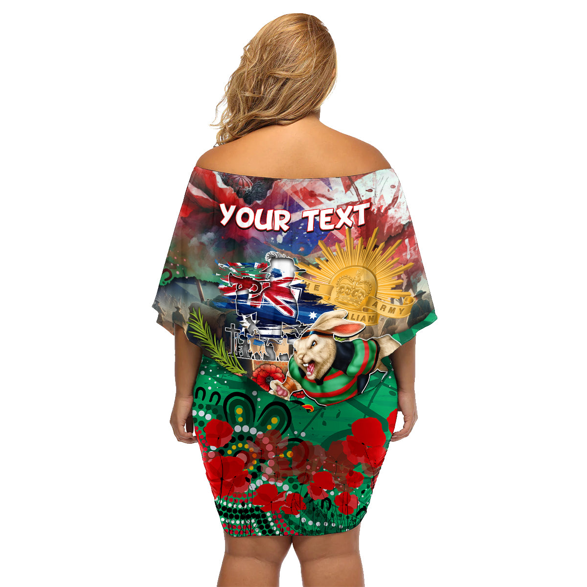 Personalised Australia Rugby Rabbitohs ANZAC Family Matching Off Shoulder Short Dress and Hawaiian Shirt South Sydney Scratch Style