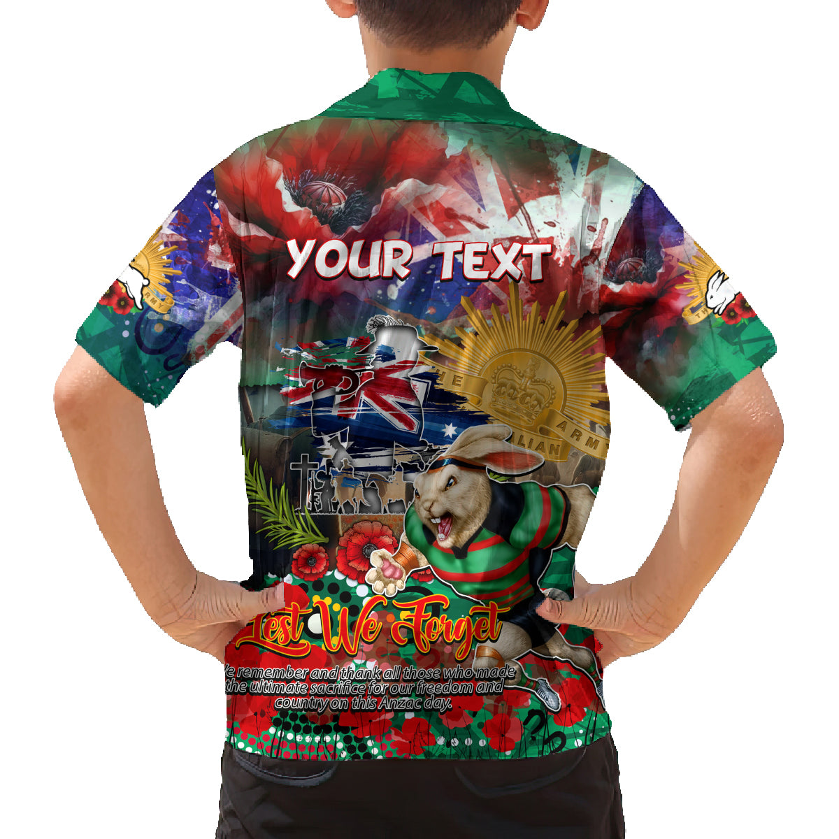 Personalised Australia Rugby Rabbitohs ANZAC Family Matching Puletasi and Hawaiian Shirt South Sydney Scratch Style