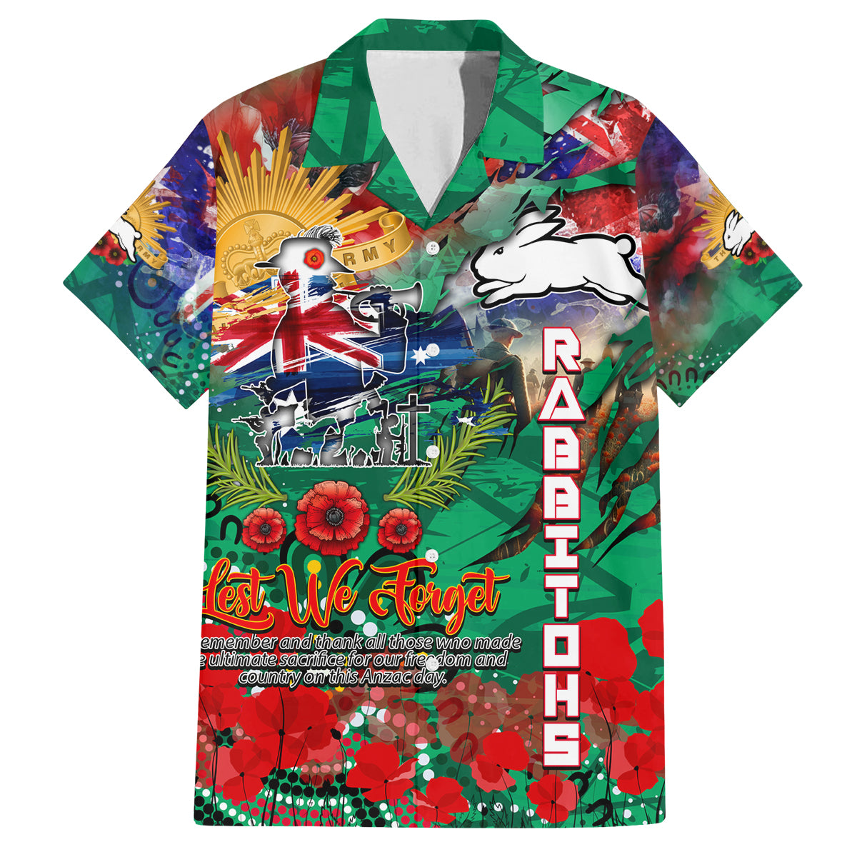 Personalised Australia Rugby Rabbitohs ANZAC Family Matching Puletasi and Hawaiian Shirt South Sydney Scratch Style
