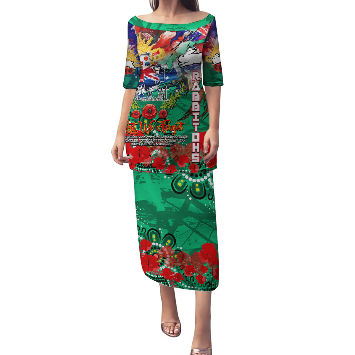 Personalised Australia Rugby Rabbitohs ANZAC Family Matching Puletasi and Hawaiian Shirt South Sydney Scratch Style