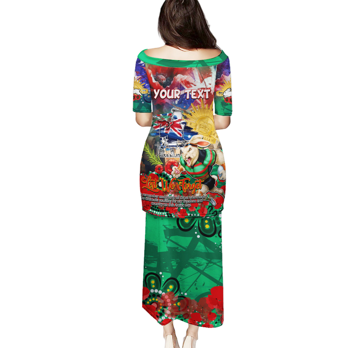 Personalised Australia Rugby Rabbitohs ANZAC Family Matching Puletasi and Hawaiian Shirt South Sydney Scratch Style