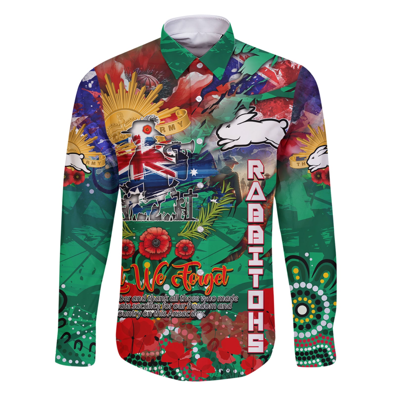 Personalised Australia Rugby Rabbitohs ANZAC Family Matching Short Sleeve Bodycon Dress and Hawaiian Shirt South Sydney Scratch Style