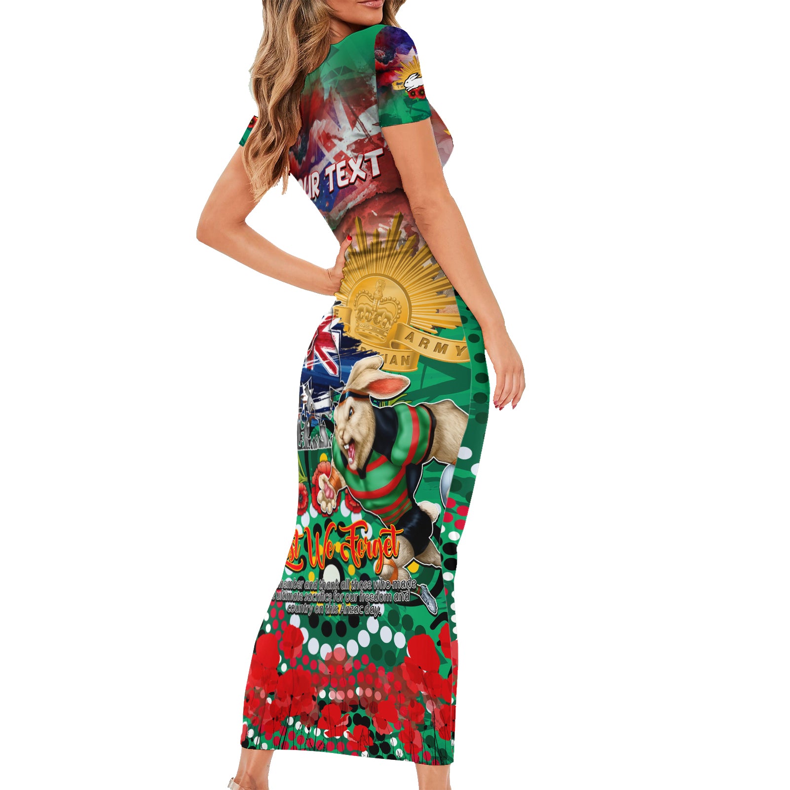 Personalised Australia Rugby Rabbitohs ANZAC Family Matching Short Sleeve Bodycon Dress and Hawaiian Shirt South Sydney Scratch Style