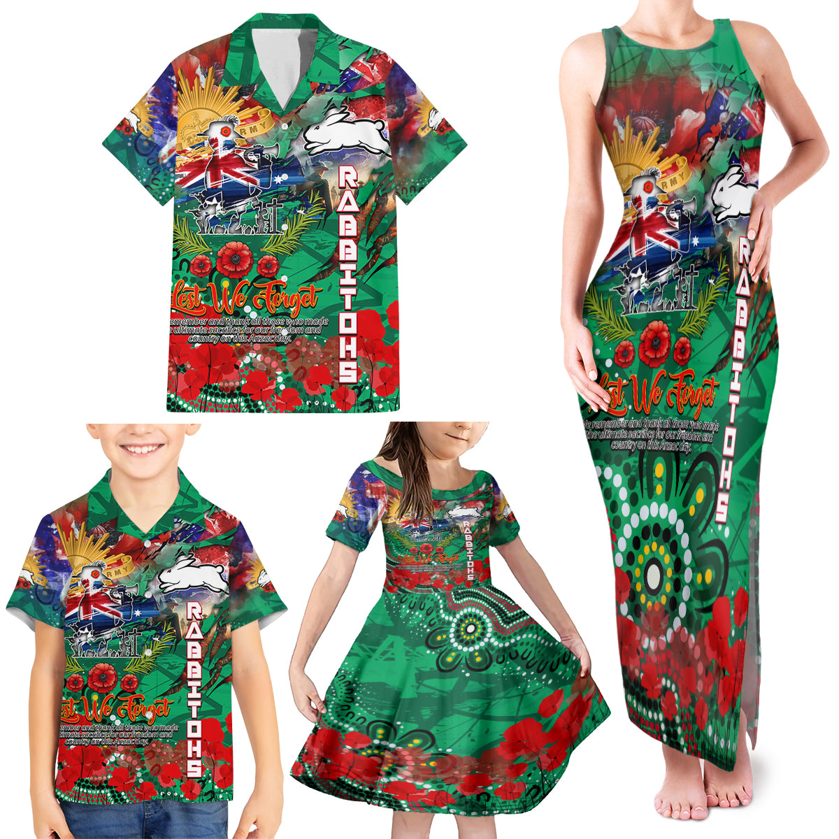 Personalised Australia Rugby Rabbitohs ANZAC Family Matching Tank Maxi Dress and Hawaiian Shirt South Sydney Scratch Style