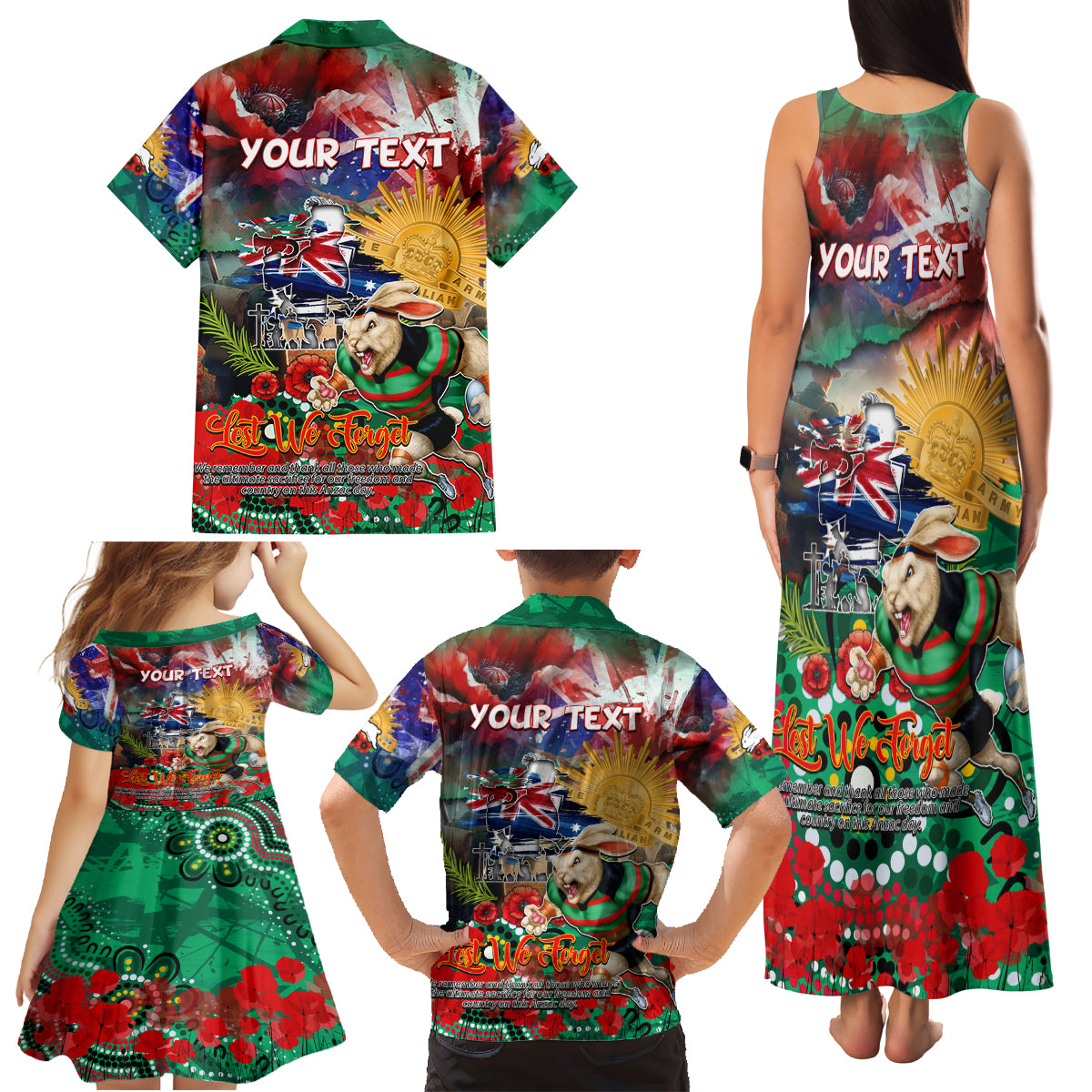 Personalised Australia Rugby Rabbitohs ANZAC Family Matching Tank Maxi Dress and Hawaiian Shirt South Sydney Scratch Style