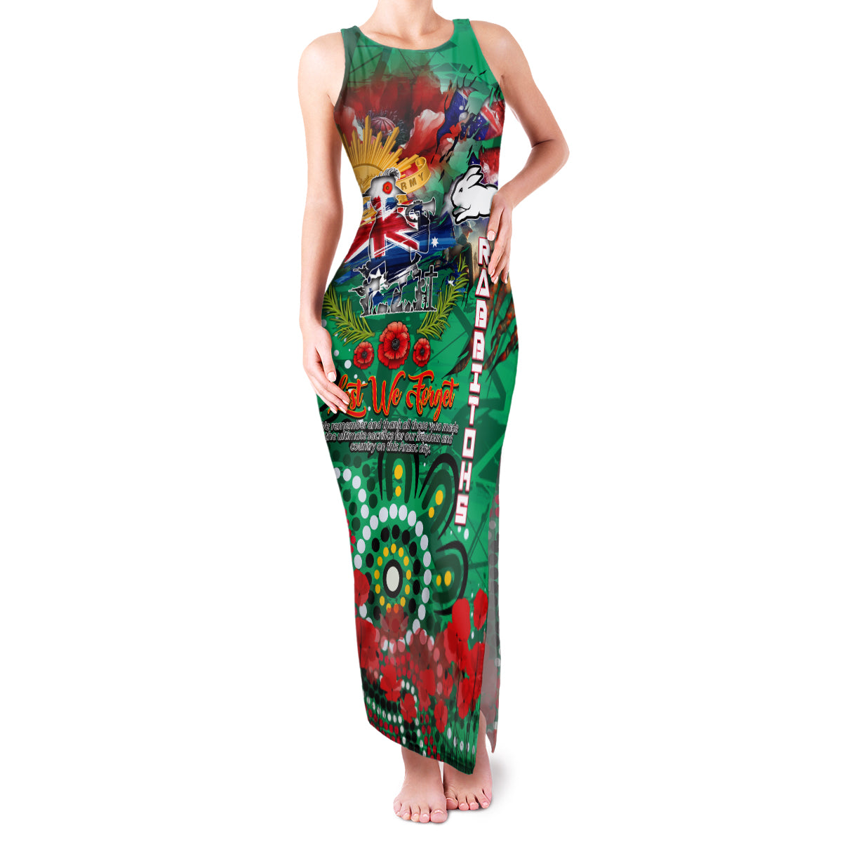 Personalised Australia Rugby Rabbitohs ANZAC Family Matching Tank Maxi Dress and Hawaiian Shirt South Sydney Scratch Style