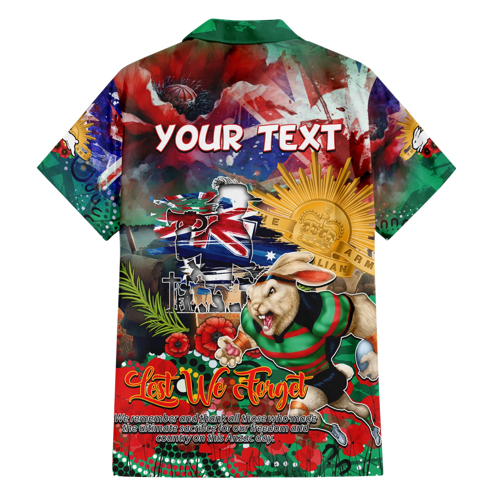 Personalised Australia Rugby Rabbitohs ANZAC Hawaiian Shirt South Sydney Scratch Style - Vibe Hoodie Shop