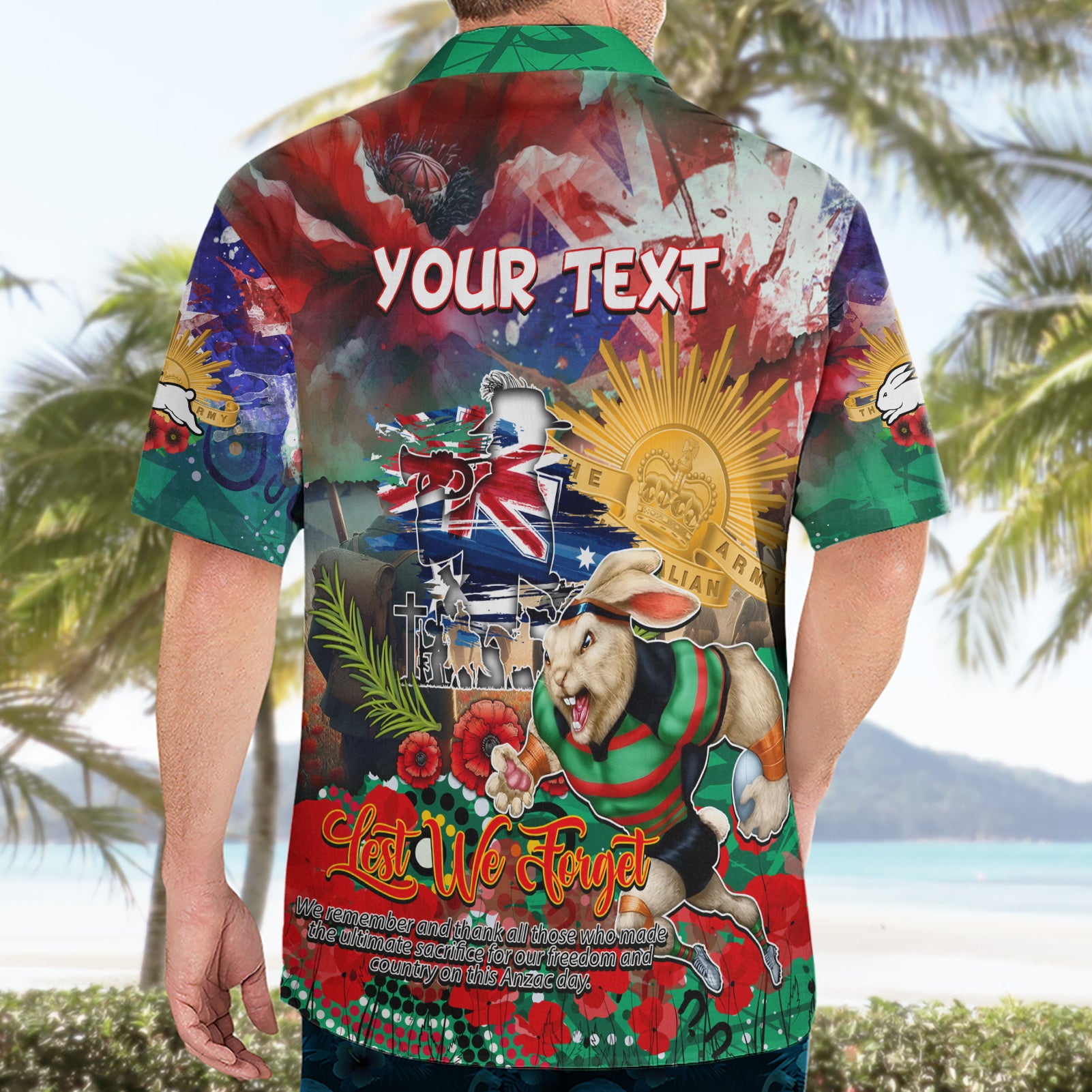 Personalised Australia Rugby Rabbitohs ANZAC Hawaiian Shirt South Sydney Scratch Style - Vibe Hoodie Shop