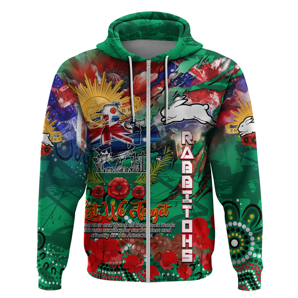 Personalised Australia Rugby Rabbitohs ANZAC Hoodie South Sydney Scratch Style - Vibe Hoodie Shop