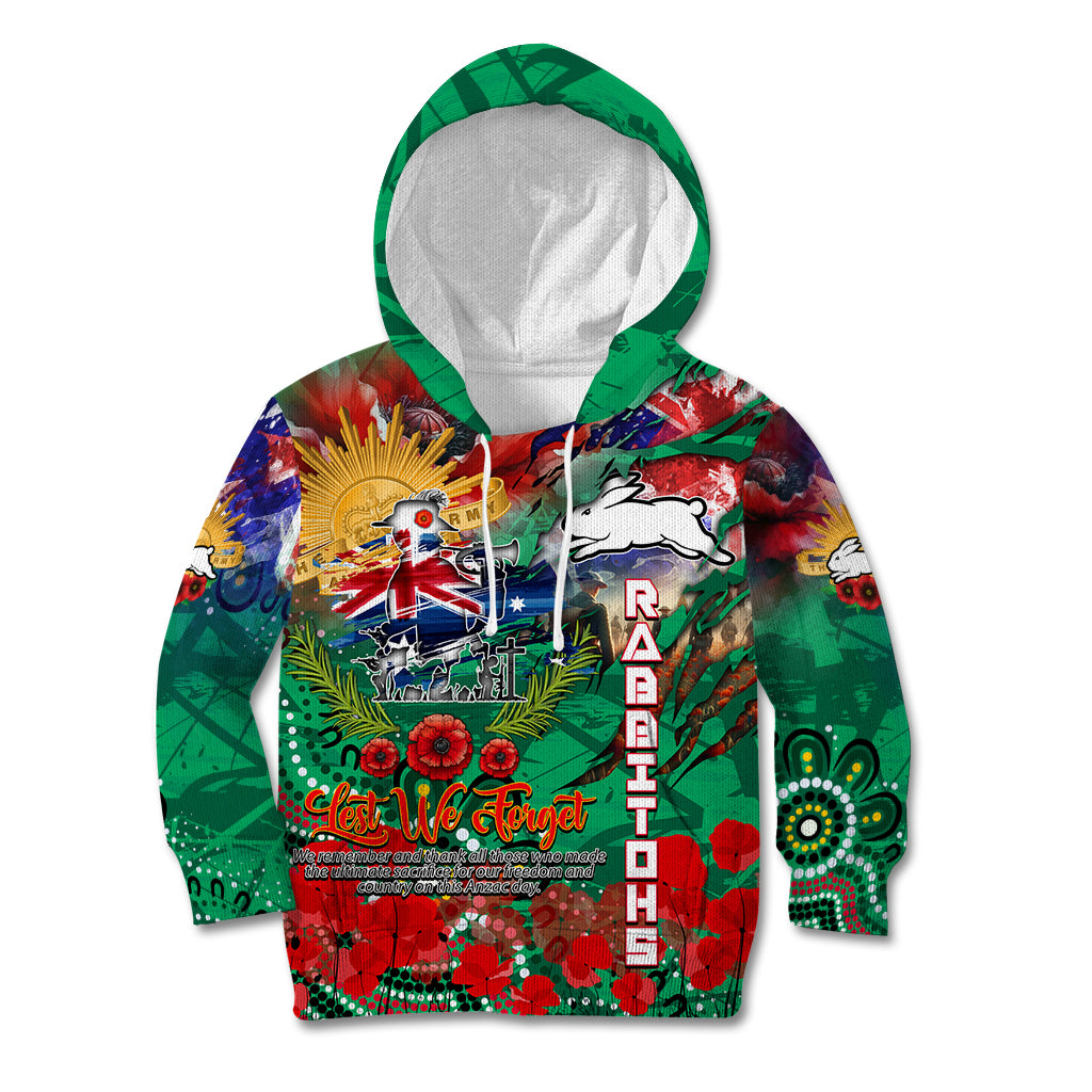 Personalised Australia Rugby Rabbitohs ANZAC Kid Hoodie South Sydney Scratch Style - Vibe Hoodie Shop